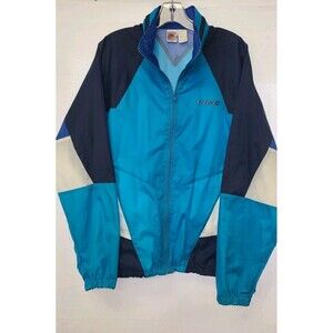 Vintage Nike Mens Sz XL Blue Aqua Hooded Windbreaker Jacket Nylon Gray Tag EUC